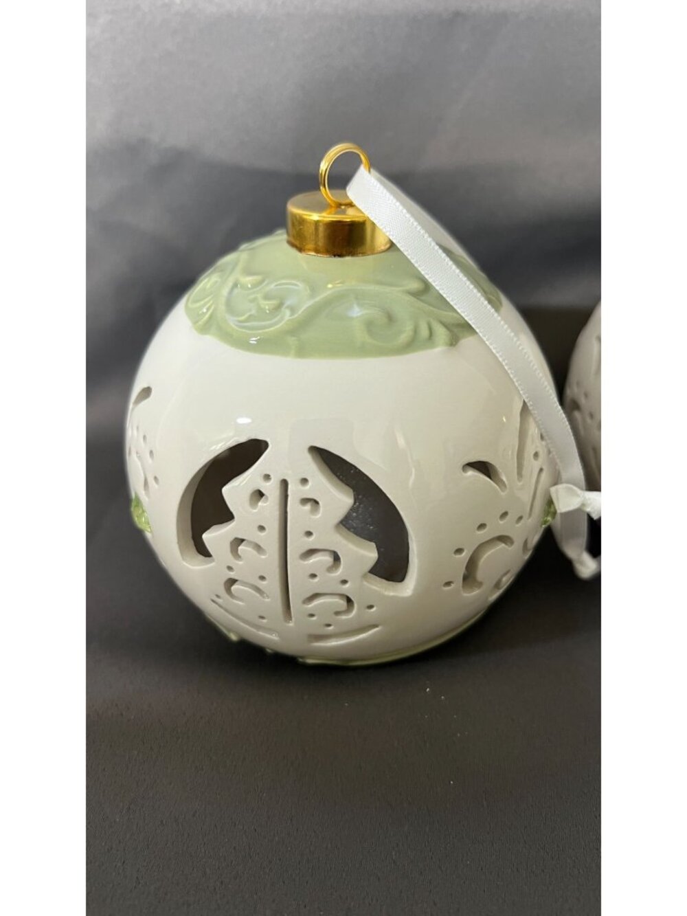 Set Of 5 Colorful Ceramic Christmas Ball Ornaments Cut-Out Lights - Picture 3 of 6